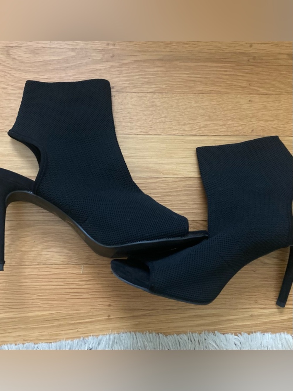Women’s Black Peep-Toe Sock Boot Heels